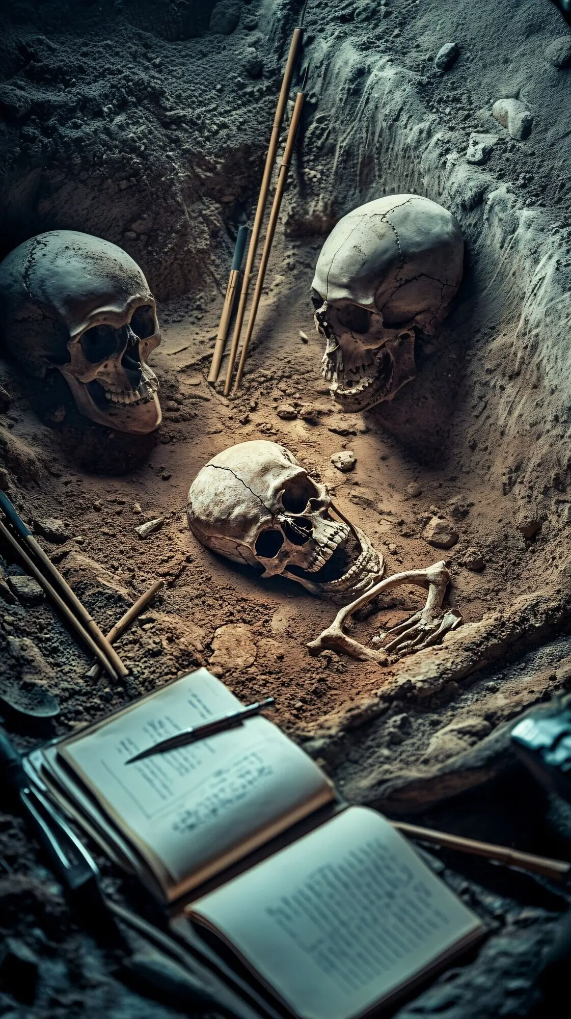 Szene aus einer archäologischen Stätte mit antiken Überresten und Entdeckungen